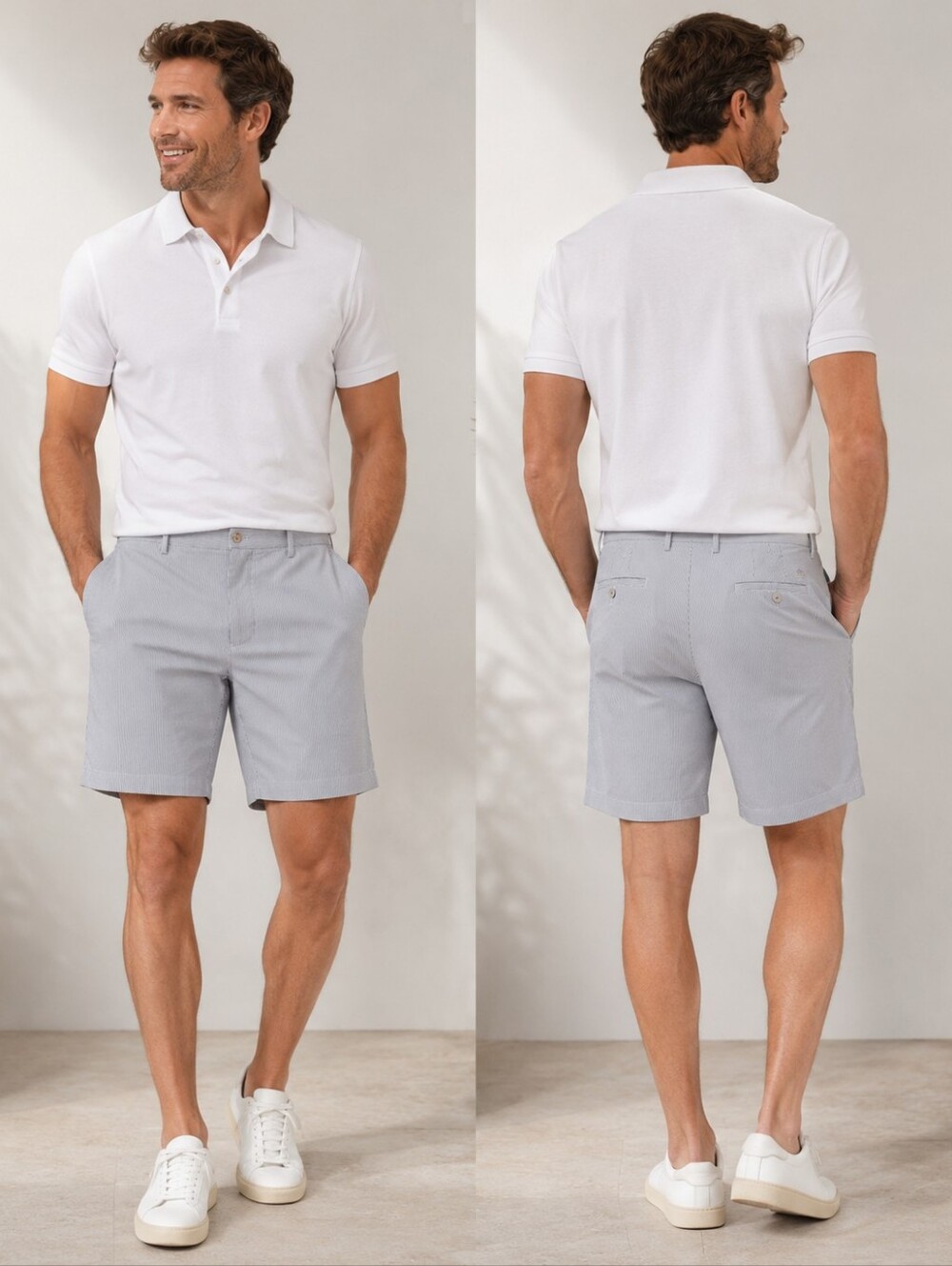 Peter Millar Crown Sport Performance Seersucker Shorts Sz 40 Blue White Stripe